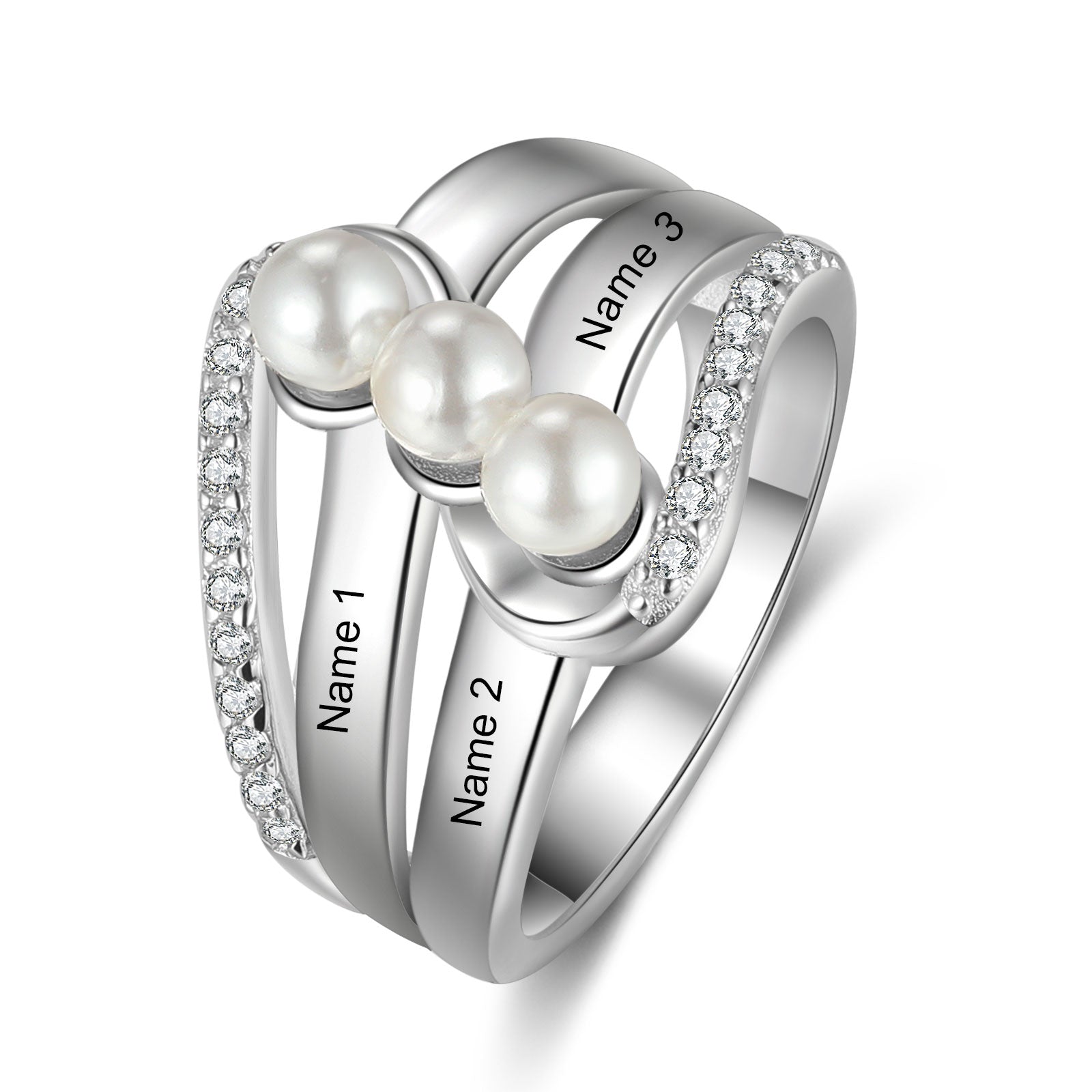 Personalised Name Pearl Ring- White Gold Plated - luxoz