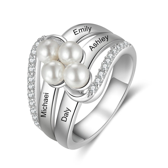 Personalised Name Pearl Ring- White Gold Plated