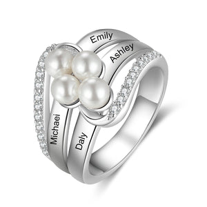 Personalised Name Pearl Ring- White Gold Plated - luxoz