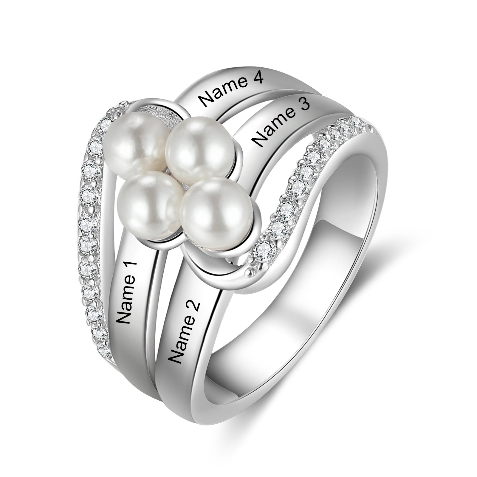 Personalised Name Pearl Ring- White Gold Plated - luxoz