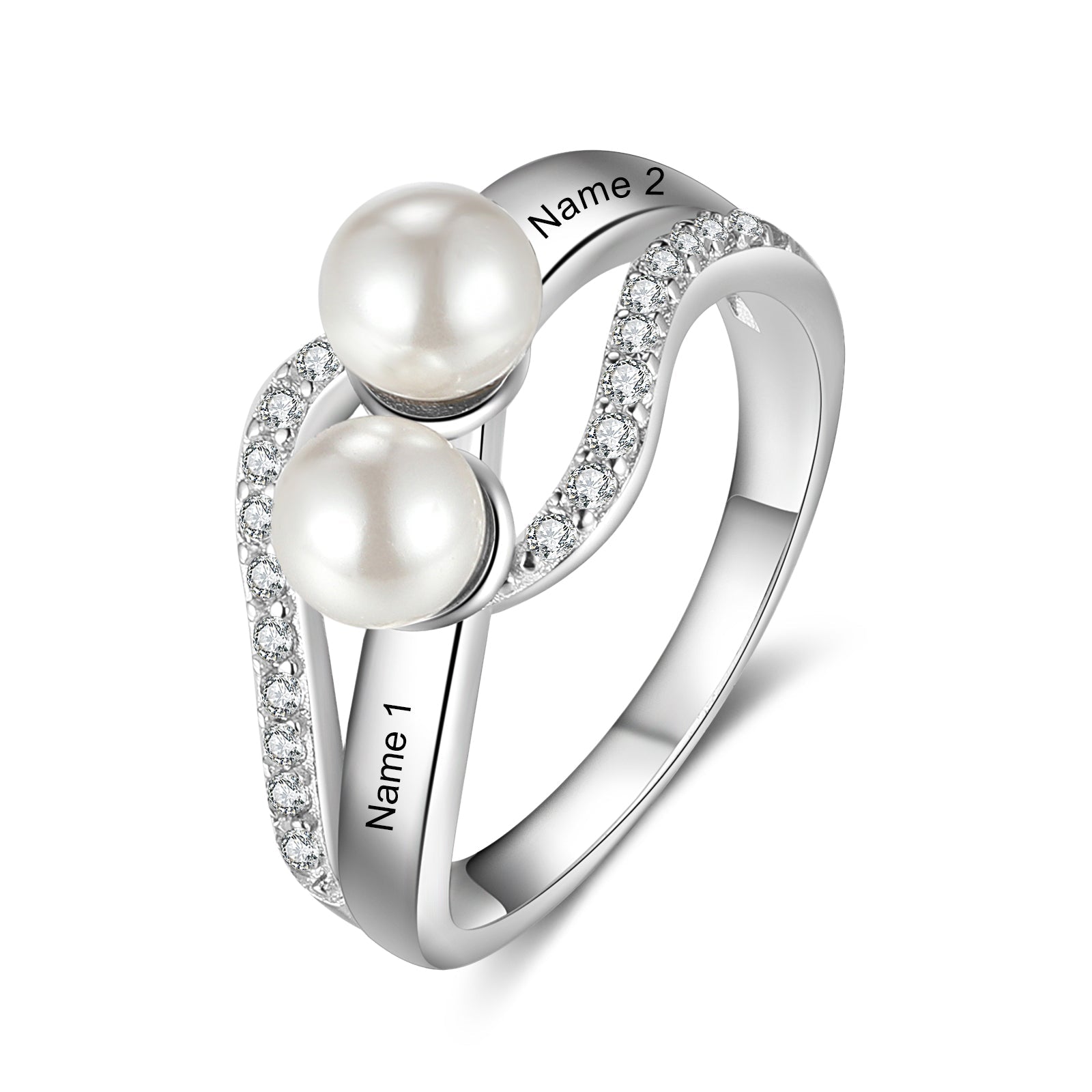 Personalised Name Pearl Ring- White Gold Plated - luxoz