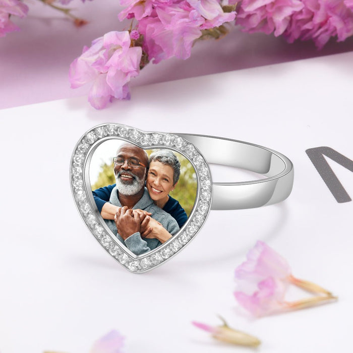 Personalised Photo Rhodium Plated Ring For Her