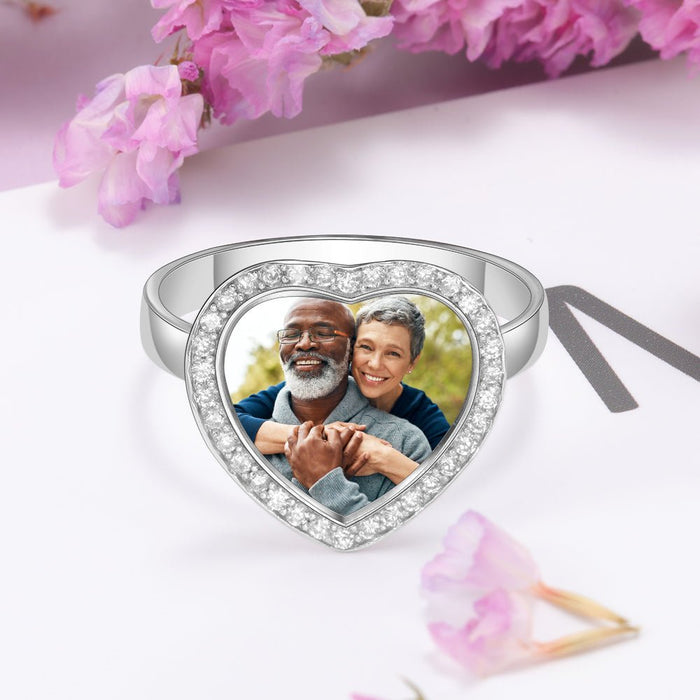 Personalised Photo Rhodium Plated Ring For Her