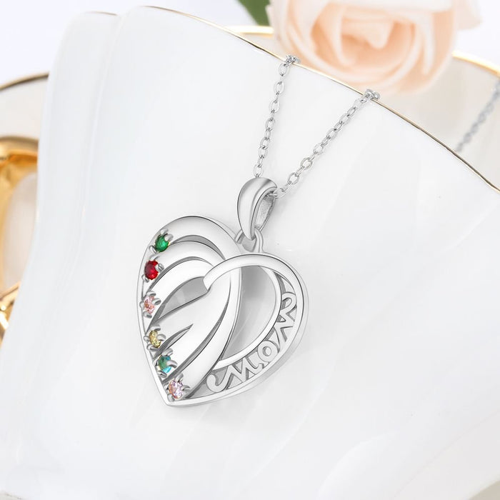 S925 Custom Names- Birthstones Heart Shape Pendant Necklace