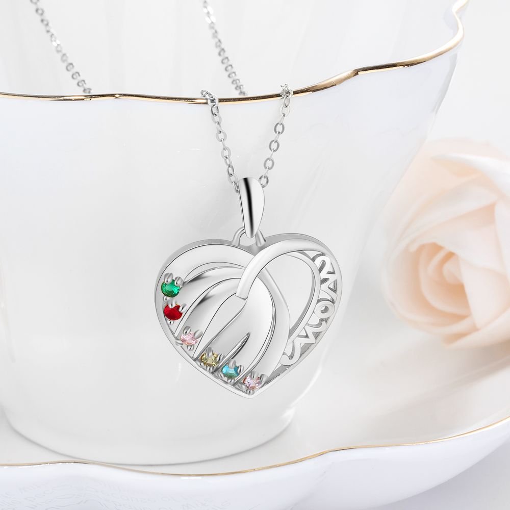 S925 Custom Names- Birthstones Heart Shape Pendant Necklace - luxoz