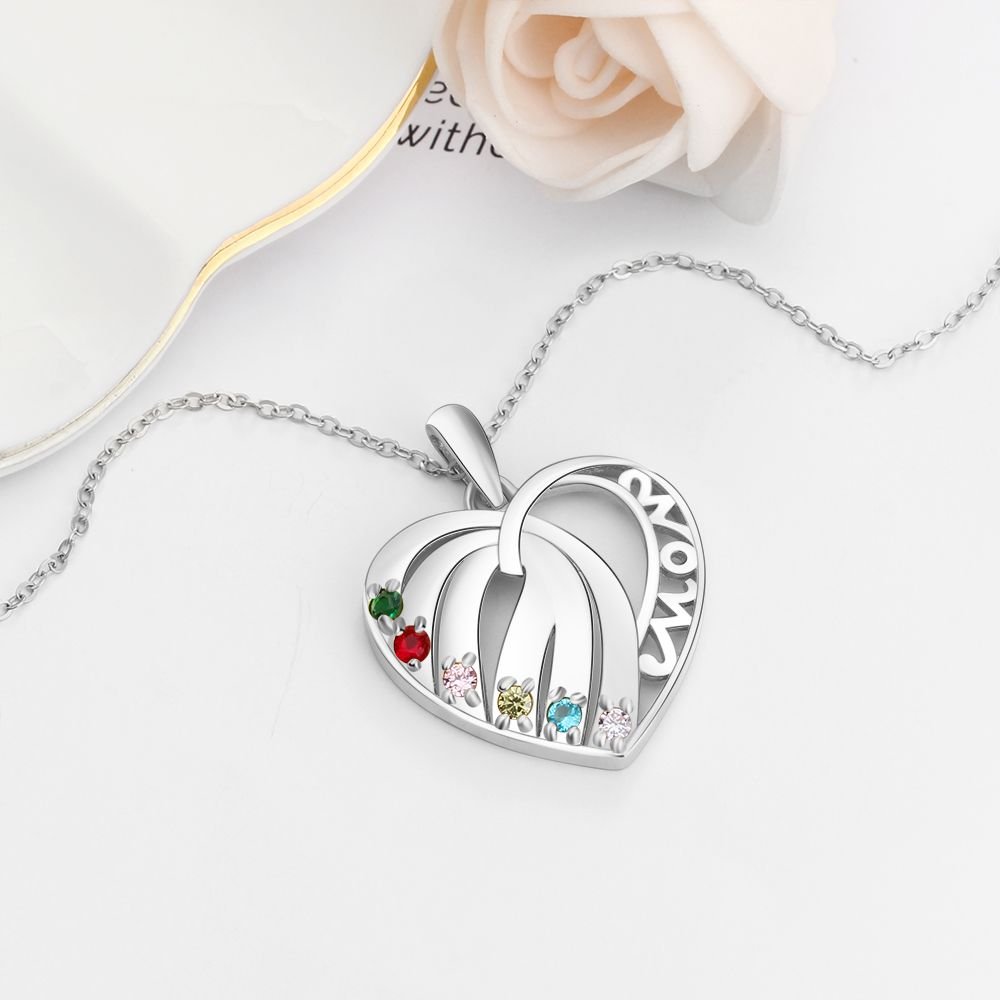 S925 Custom Names- Birthstones Heart Shape Pendant Necklace - luxoz