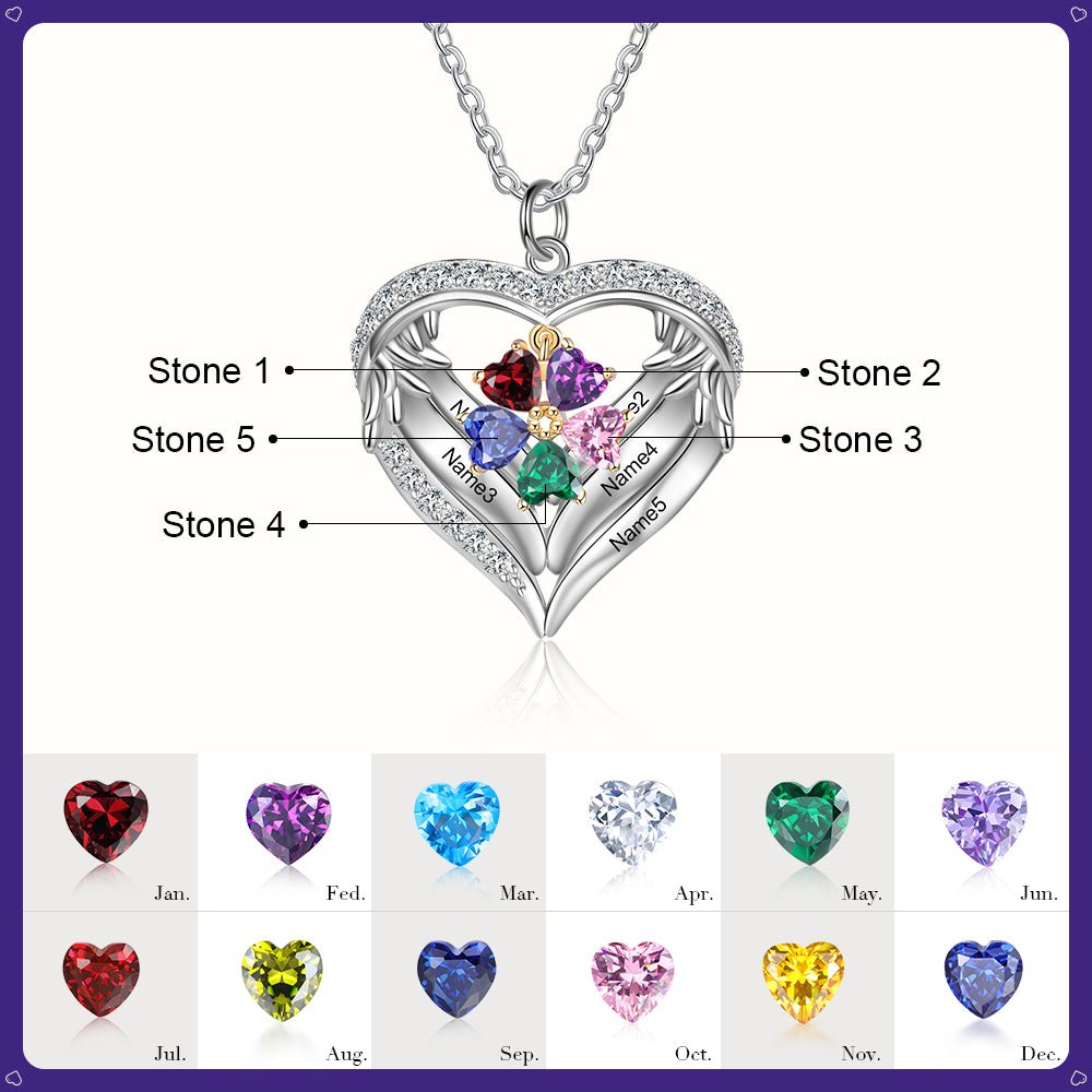 S925 Silver Birthstone Heart Shape Pendant Necklace - luxoz