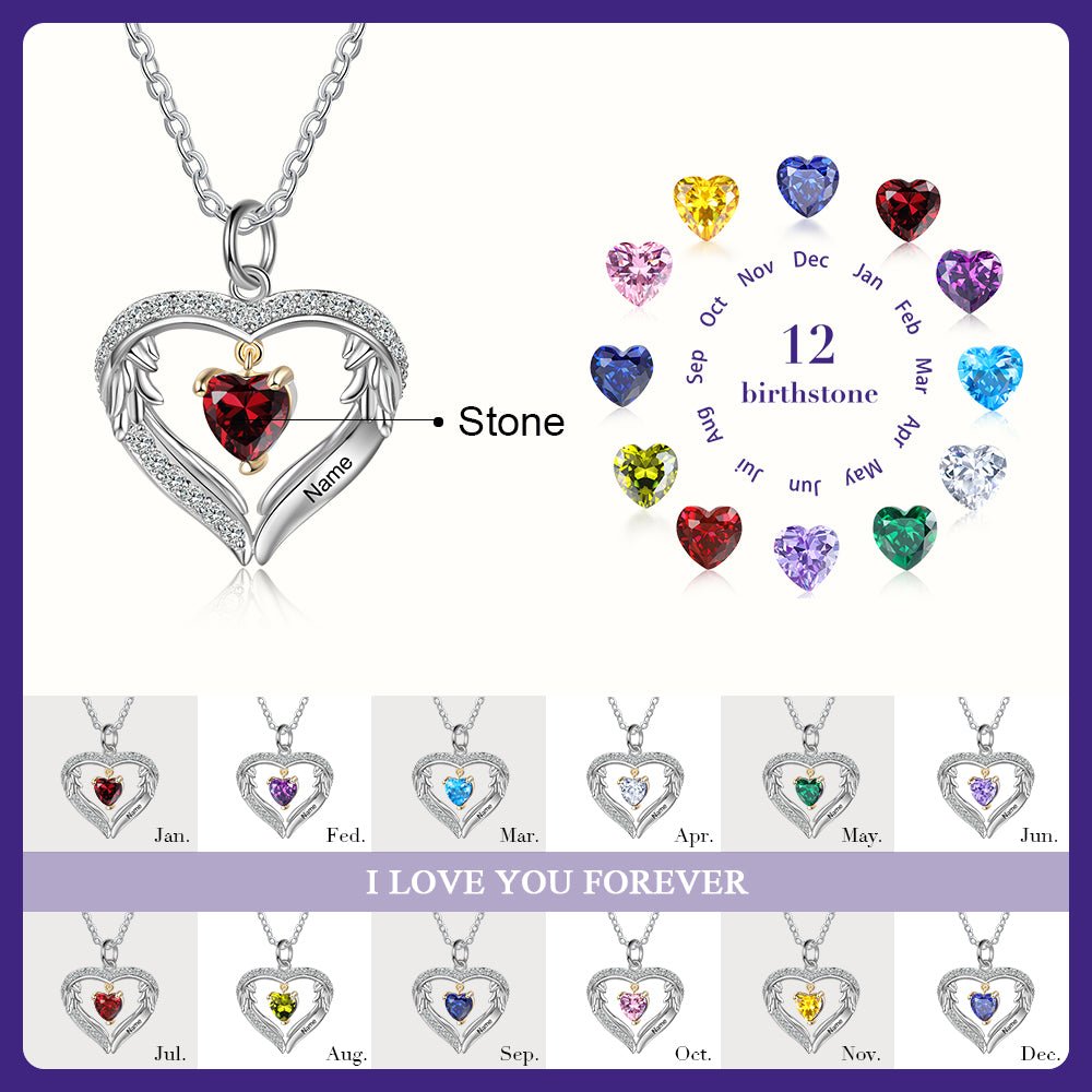 S925 Silver Birthstone Heart Shape Pendant Necklace - luxoz