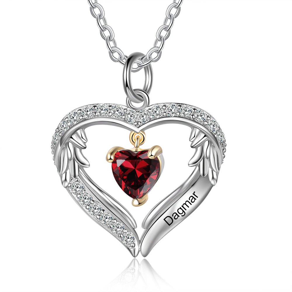 S925 Silver Birthstone Heart Shape Pendant Necklace - luxoz