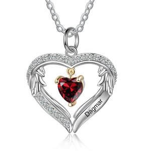 S925 Silver Birthstone Heart Shape Pendant Necklace - luxoz