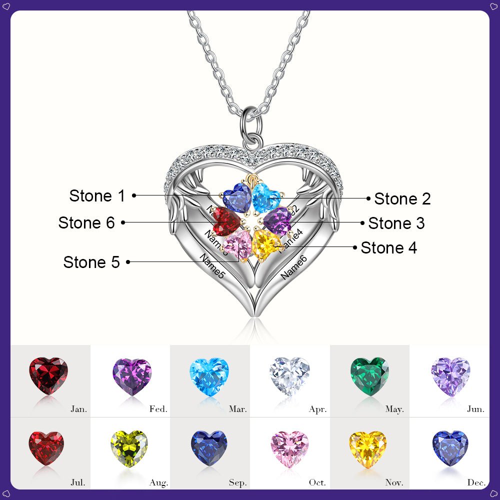 S925 Silver Birthstone Heart Shape Pendant Necklace - luxoz