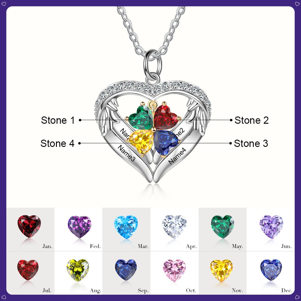 S925 Silver Birthstone Heart Shape Pendant Necklace - luxoz