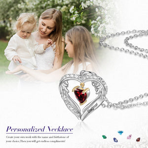 S925 Silver Birthstone Heart Shape Pendant Necklace - luxoz