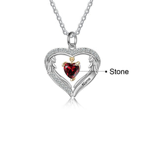 S925 Silver Birthstone Heart Shape Pendant Necklace - luxoz
