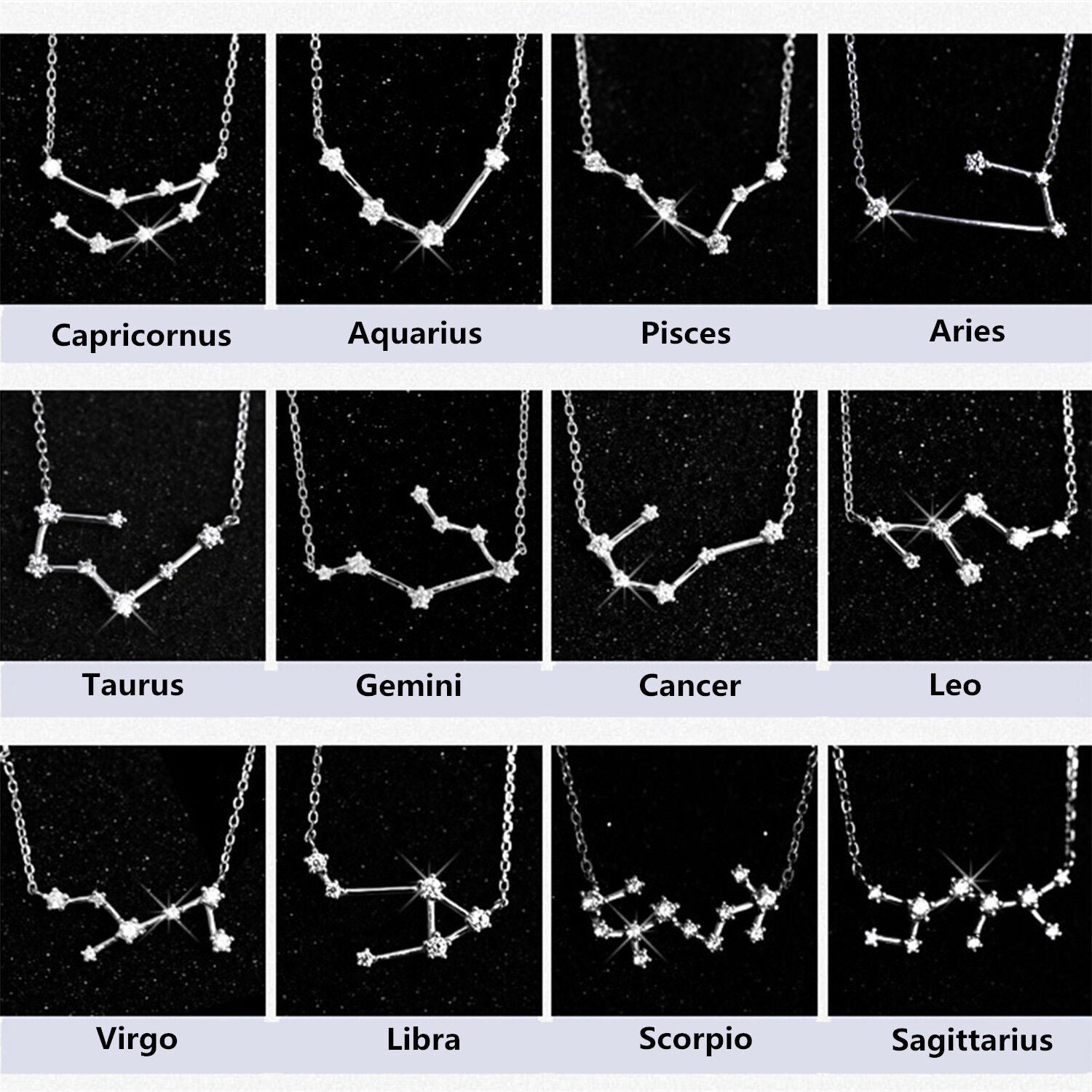 Silver Horoscope Astrology Zodiac Birth Sign Chain Necklace - luxoz