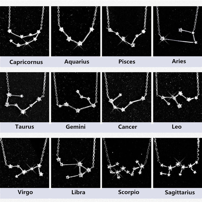 Silver Horoscope Astrology Zodiac Birth Sign Chain Necklace