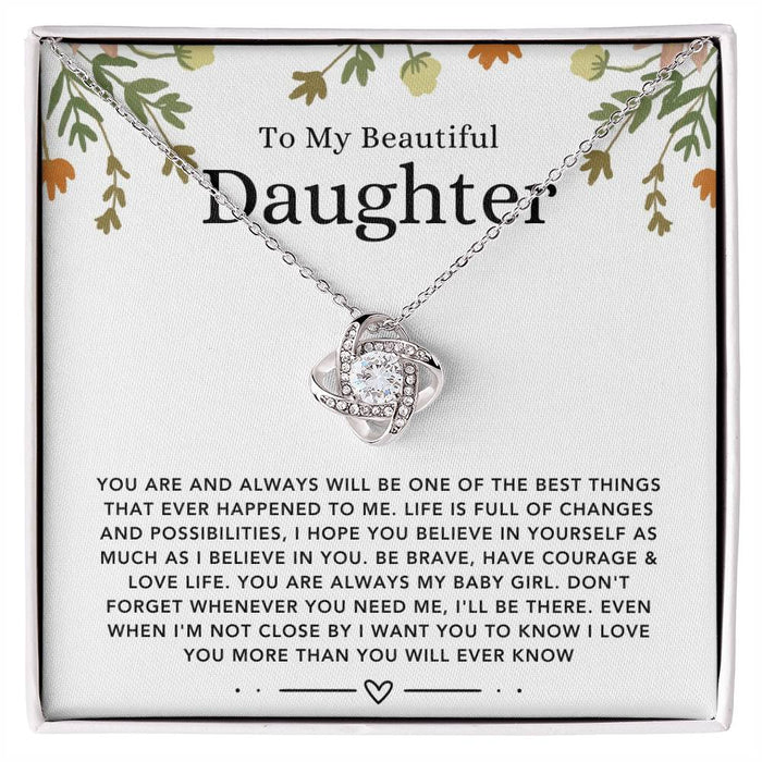 To My Beautiful Daughter-Loveknot Necklace-I Love You More Than You Will Ever Know