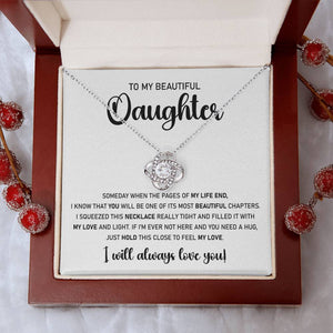 To My Beautiful Daughter-Silver Loveknot Necklace-Hold Close To Feel My Love - luxoz