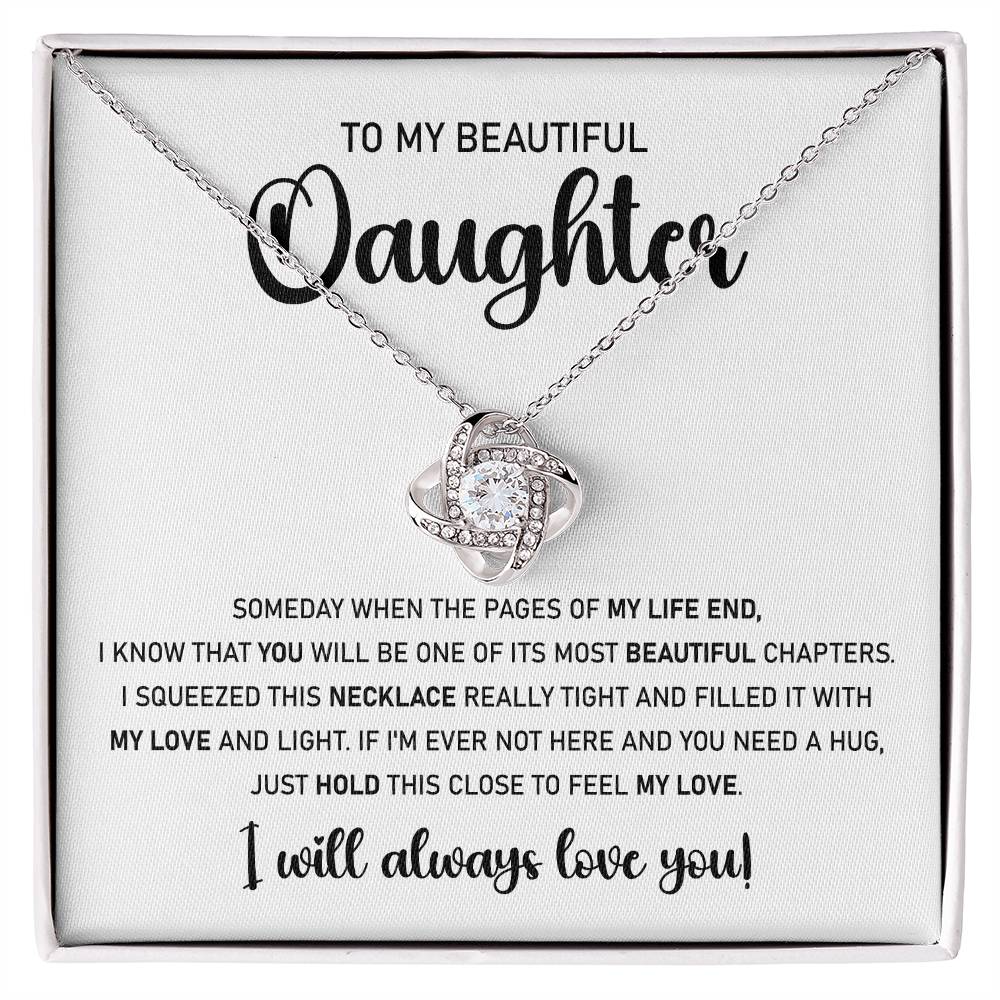 To My Beautiful Daughter-Silver Loveknot Necklace-Hold Close To Feel My Love - luxoz