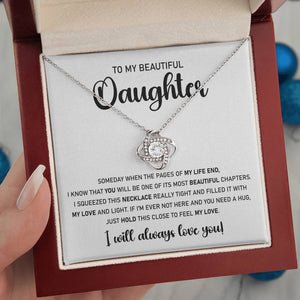 To My Beautiful Daughter-Silver Loveknot Necklace-Hold Close To Feel My Love - luxoz