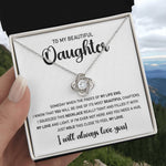 To My Beautiful Daughter-Silver Loveknot Necklace-Hold Close To Feel My Love - luxoz