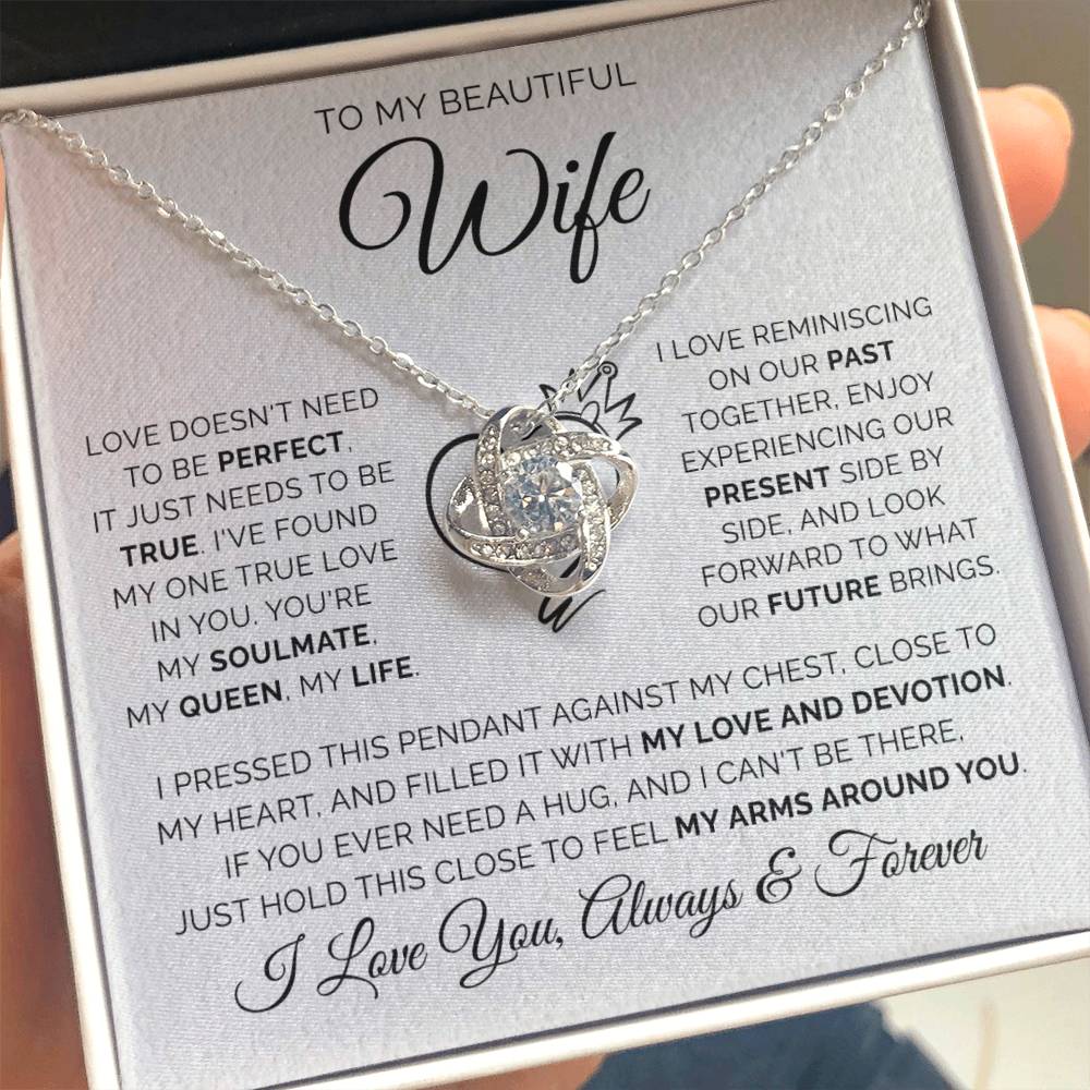 To My Beautiful Wife- Loveknot Necklace- To Feel Mu Arms Around You - luxoz