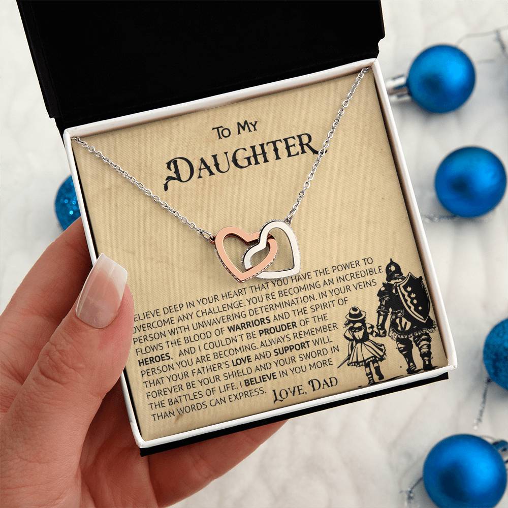 To My Daughter- Interlocking Hearts Necklace- Believe Deep In Your Heart - luxoz