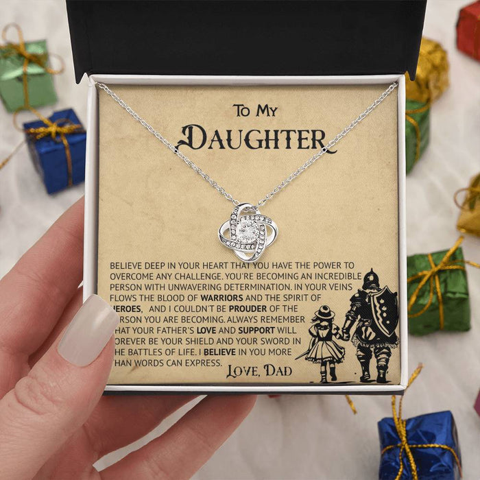 To My Daughter-Silver Loveknot Neckalce- I Believe In You