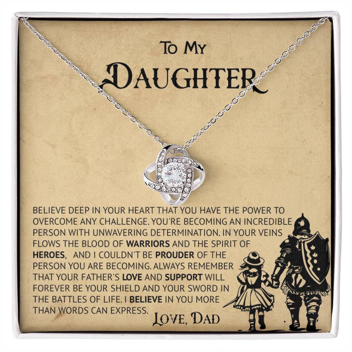 To My Daughter-Silver Loveknot Neckalce- I Believe In You