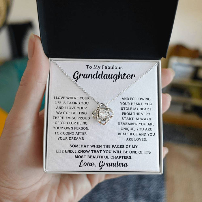 To My Granddaughter -Silver Loveknot Necklace From Grandma