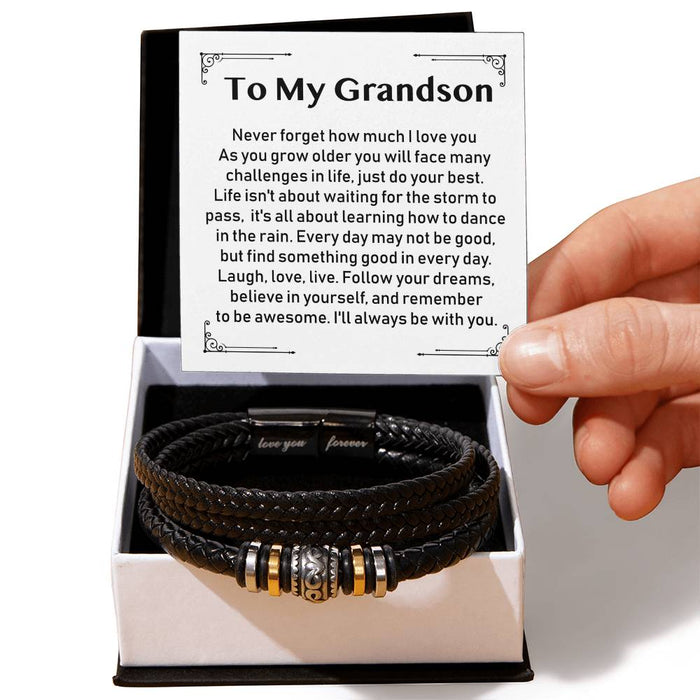To My Grandson-Love You Forever-Braided Vegan Leather Bracelet