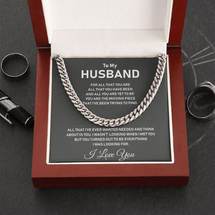 To My Husband- Stainless Steel Cuban Link Chain- I Love You