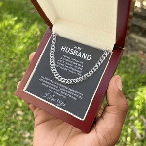 To My Husband- Stainless Steel Cuban Link Chain- I Love You - luxoz