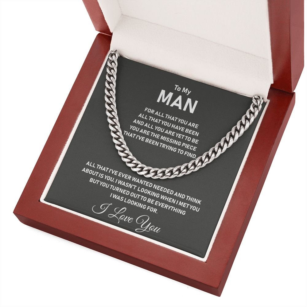 To My Man-Stainless Steel Cuban Link Chain- I Love You - luxoz