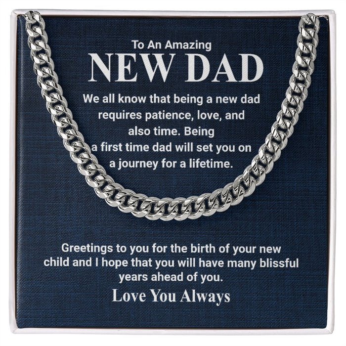 To My Amazing New Dad- Stainless Cuban Link Chain For Father