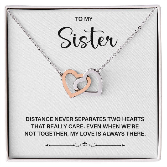 To My Sister-Interlocking Hearts Necklace-Rose Gold And Silver Plated