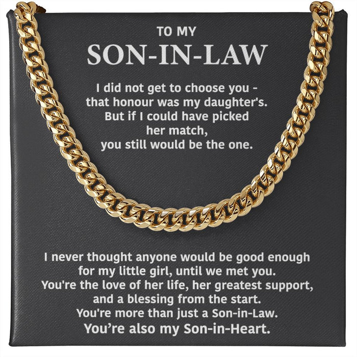 To My Son In Law- Stainless Steel Cuban Link Chain- My Son In Heart